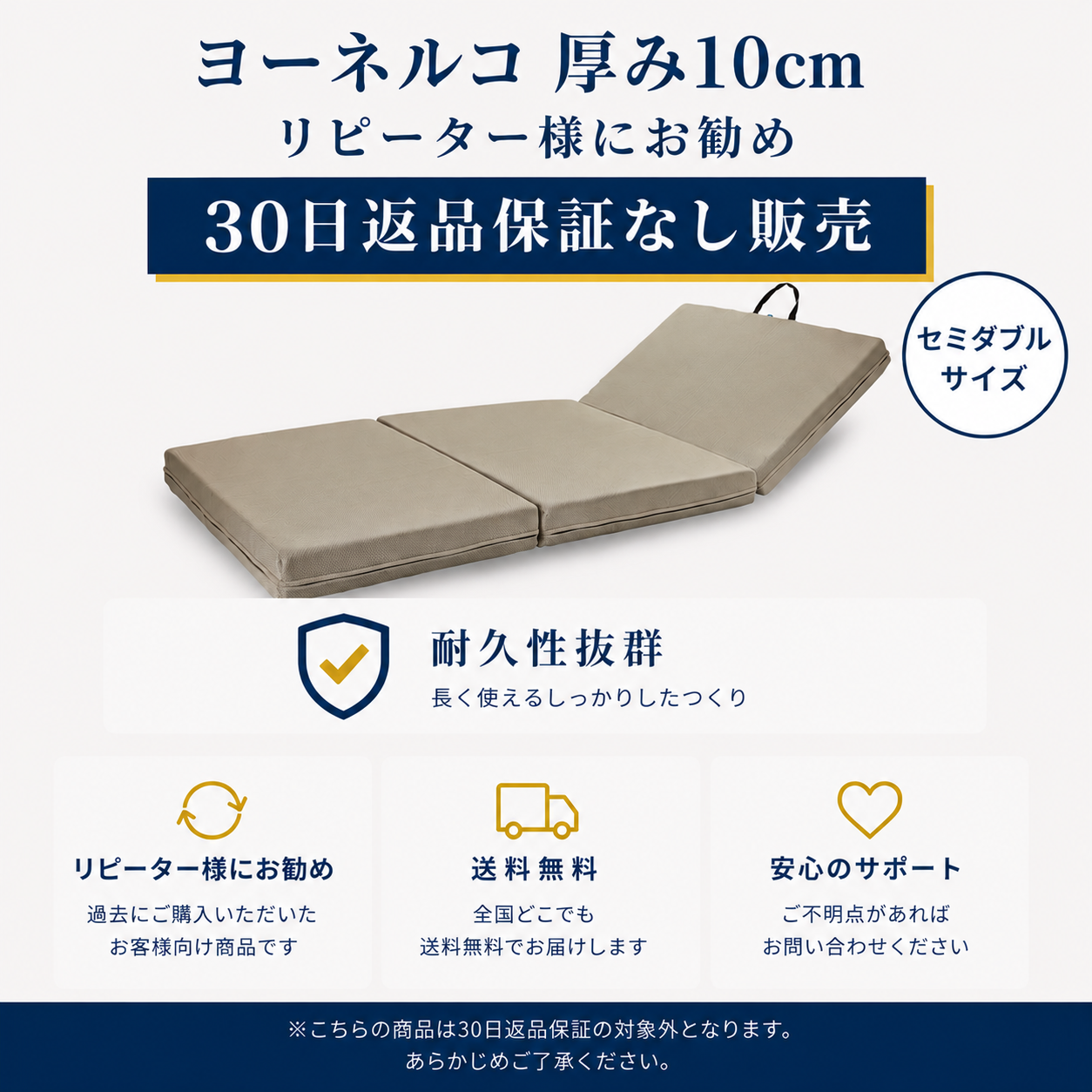 リピーターにお勧め （30日返品保証なし） 公式ショップ価格 セミダブル 117x198x10cm ヨーネルコ 高反発マットレス 三つ折り 厚み10cm ターコイズブルー YONERUKO 【1年保証付き】